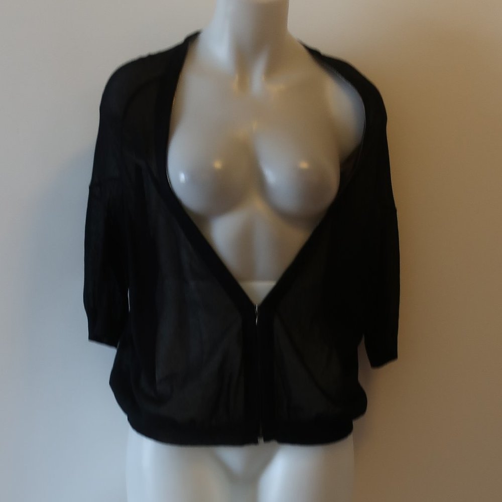THEORY BLACK SHEER OPEN TOP W BOTTOM ZIP DETAIL L